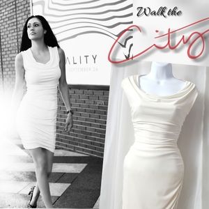 Ivory Spring/Summer Rouched Pencil Cocktail Dress